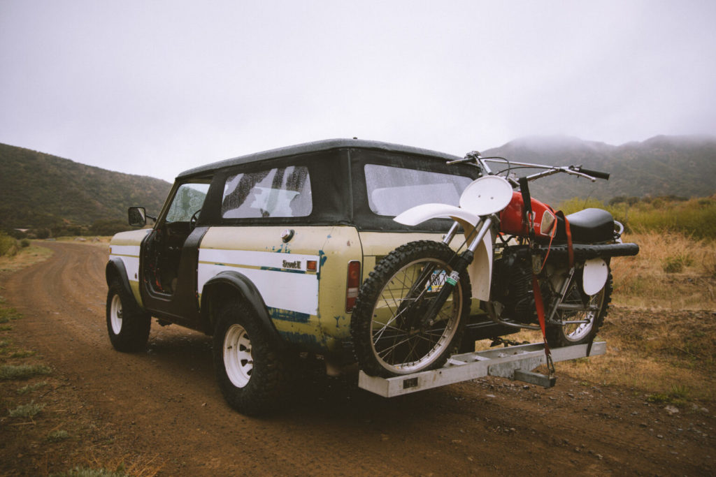 Super Scout II with dirt bike on back